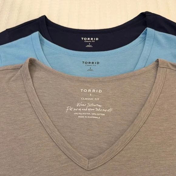 Torrid Classic Short Sleeve V-Neck Tees - Light Blue, Navy Blue and Gray. NWOT - Picture 2 of 4